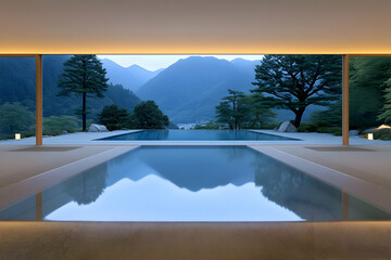 Serene Mountain View Infinity Pool Illustration