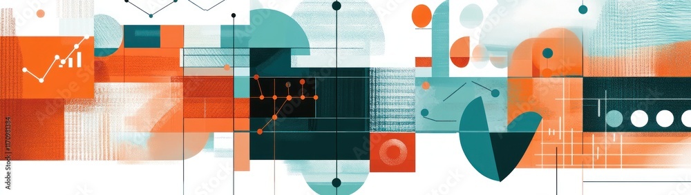 Poster Abstract illustration of data analysis with geometric shapes and charts.