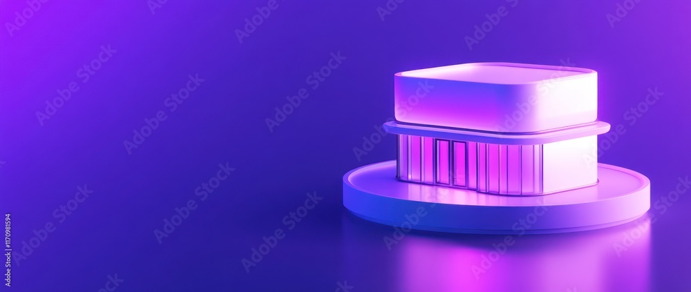 Poster Minimalist 3D render of a glowing building icon on a purple background.
