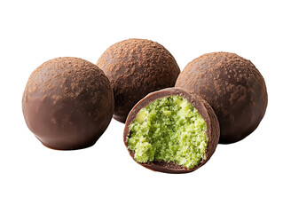 Mouthwatering Austrian Mozartkugeln with pistachio marzipan and nougat on a white background