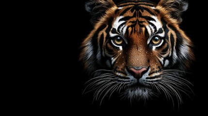  A close up of a tiger's face on a black background