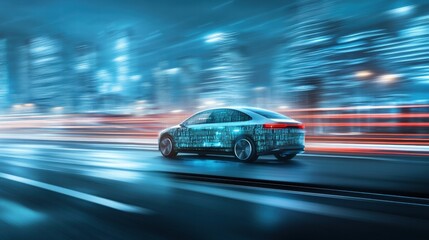 Futuristic Driverless Car on Urban Roadway