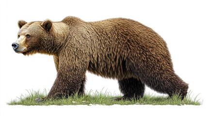 Obraz premium A realistic illustration of a brown bear walking on grass.
