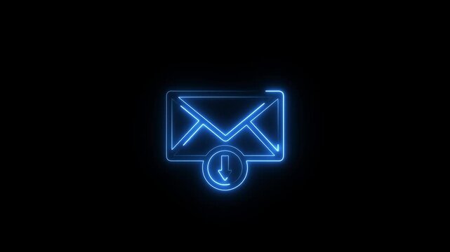 purple color neon mail envelope icon animated on black background. Email notification icon animation, email inbox notification icon animation.