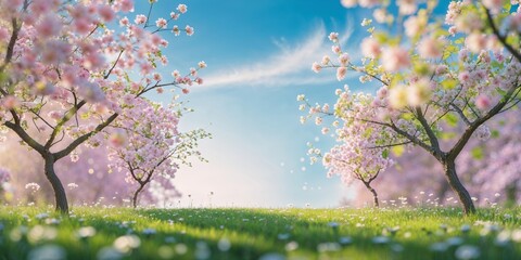 Fototapeta premium Spring blossoms create a magical landscape under a clear blue sky