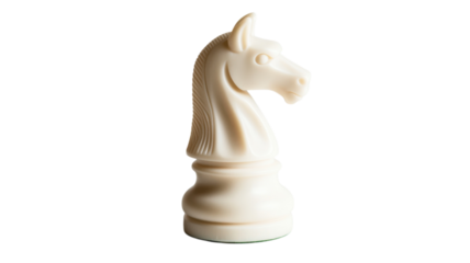 Single White Chess Piece Representing the Knight, Ideal for Illustrating Strategy, Games and Challenges in Visual Designs or Educational Content.