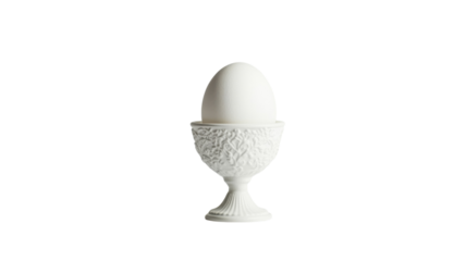 A Single White Egg in an Egg Cup That Perfectly Suits Minimalist Breakfast Presentation and Culinary Art Photography.