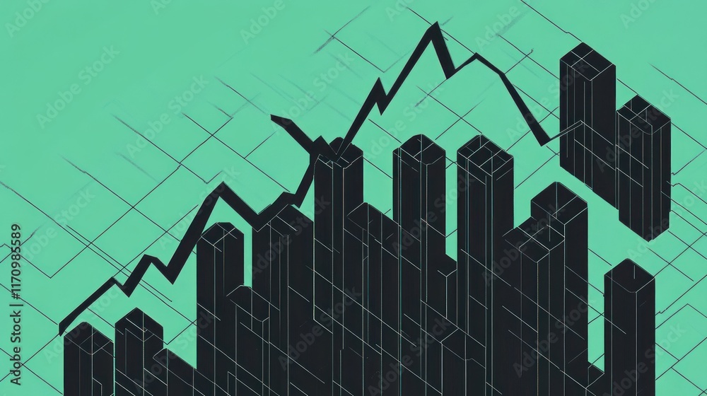 Poster abstract isometric city skyline graph showing growth.