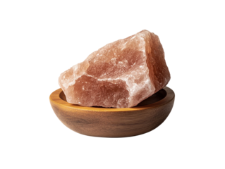 Himalayan salt lamp sourced from Nepal showcases calming properties on an elegant wooden base