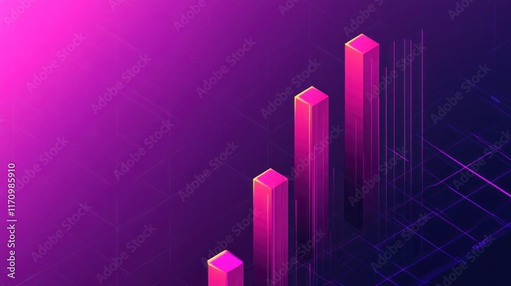 Leinwandbilder abstract isometric graph showing upward trend in vibrant pink and purple hues on a dark background w