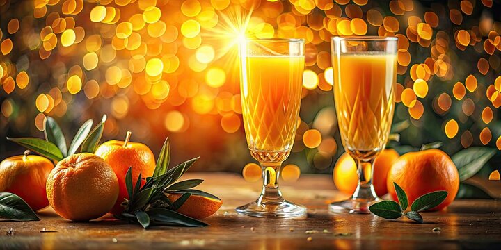 Aesthetic orange juice bokeh.  Sunset hues enhance this foodie beverage image, ideal for drink photography backgrounds.