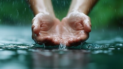 Fototapeta premium A person's hands in the water with water droplets on them