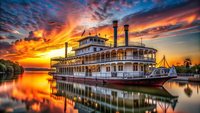 Majestic Mississippi Riverboat at Sunset: Architectural Photography