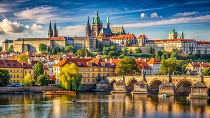 Obraz premium Majestic Prague Castle & Charles Bridge Panoramic View - High Resolution Stock Photo