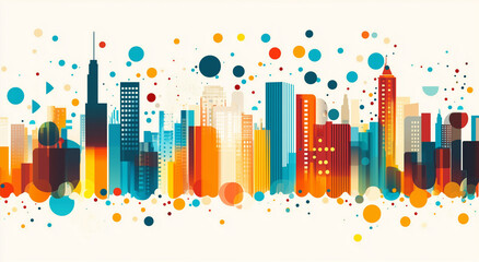 Colorful Cityscape Illustration with Abstract Geometry A Modern Design for Urban Themes