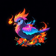 Fototapeta premium Fiery Avian Majesty: A vibrant digital painting of a bird engulfed in flames, showcasing a fusion of nature and fire, with a captivating artistic expression.