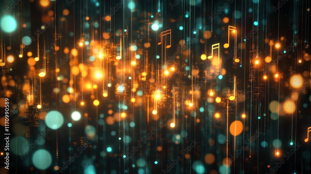Aufkleber abstract music notes and glowing particles background.
