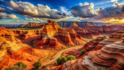 Majestic Red Sandstone Cliffs: Eroded Desert Landscape