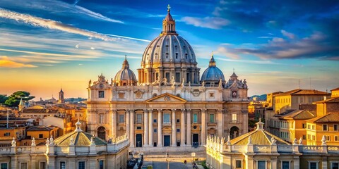 Fototapeta premium Majestic Saint Peter's Basilica, Vatican City: Rome Landmark Panorama with Copy Space