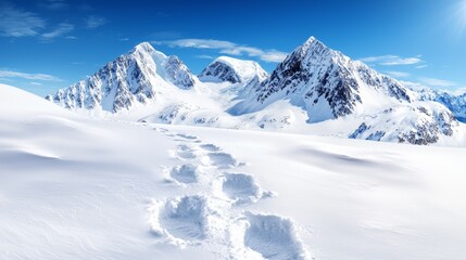 Obraz premium A snow covered mountain range with footprints in the snow