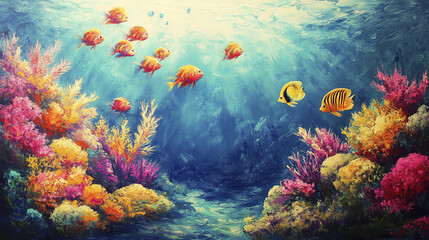 Naklejka premium Vibrant coral reef teeming with colorful tropical fish and marine life
