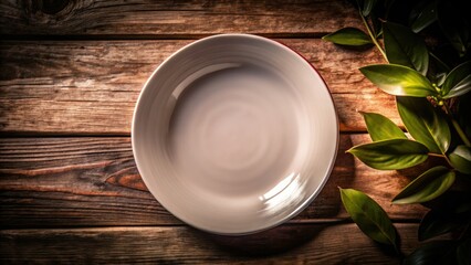 A pristine white plate, flatly laid, isolated on a white background. Low-light photography, clean clipping path.