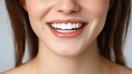 Obraz premium Close-up of a woman smiling, showcasing bright, healthy teeth.