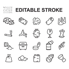 Collection of trash icons. Made in thin line style.