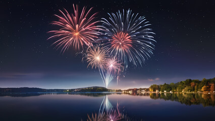 A vibrant and dynamic image of fireworks lighting up the night sky