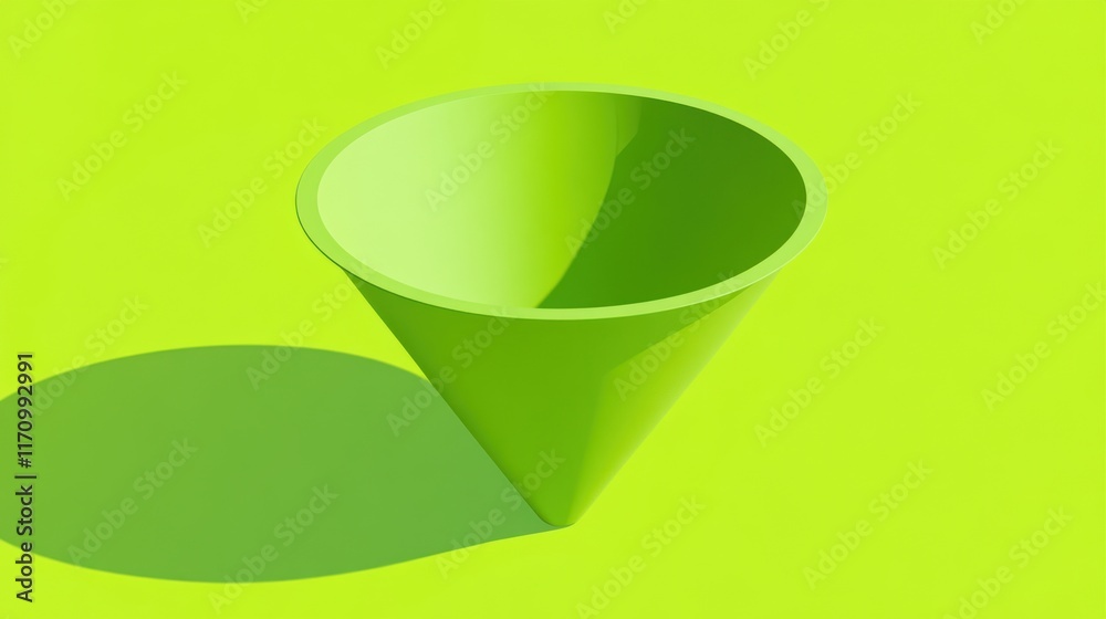 Poster a vibrant green cone shape against a lime green background casts a shadow.