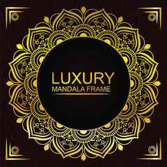 Golden mandala frame design with abstract background design
