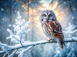Majestic Winter Owl in Snowy Forest - Long Exposure Photography