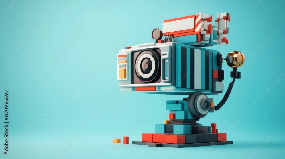 Aufkleber stylized robotic camera on a blue background.