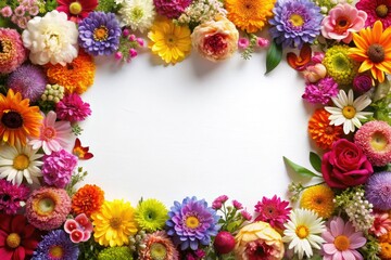 Obraz premium A stunning, high-resolution floral frame; a diverse array of blossoms isolated on a pristine backdrop.