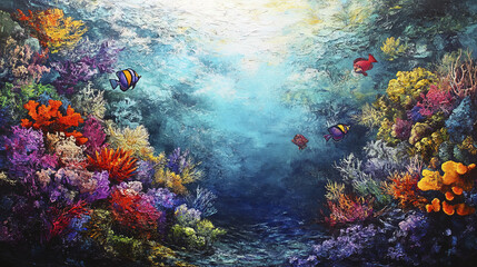 Naklejka premium vibrant underwater ecosystem showcasing colorful coral reefs and fish