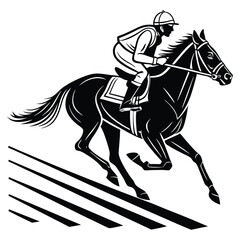 Dynamic black and white horse racing vector art