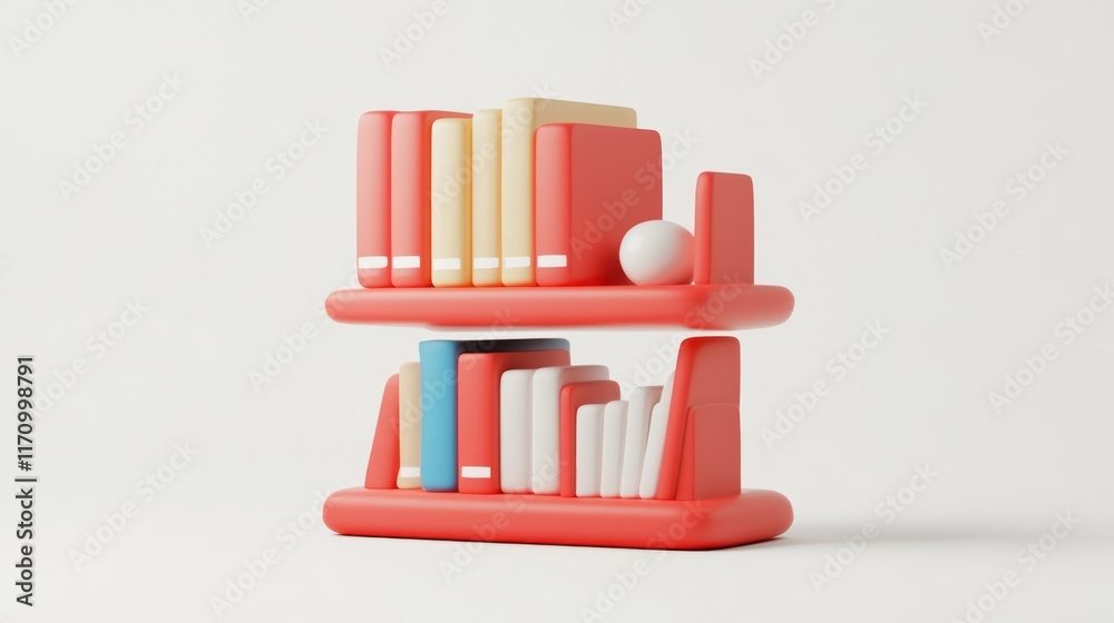 Aufkleber Abstract 3D render of a minimalist bookshelf with colorful books.