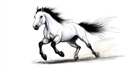 Fototapeta premium A drawing of a white horse with a black mane