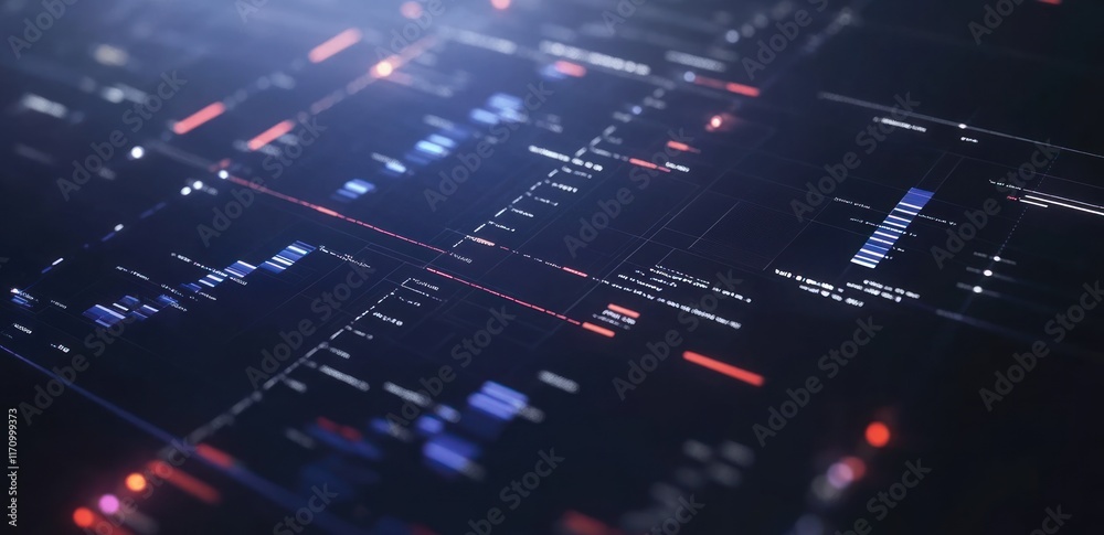 Aufkleber Abstract digital data screen display with graphs, charts and numbers.