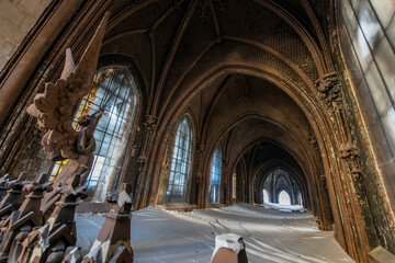 Fototapeta premium Interior of the St. Nicholas Roman Catholic Church after the russian missile attack on Kyiv, Ukraine, December 21, 2024