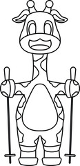 Giraffe Ski Skier Ski poles Animal Vector Graphic Art Illustration
