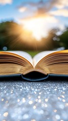 An open book sitting on top of a table