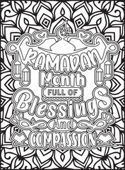 Happy Ramadan Quote Coloring Page for Adults. Ramadan Quote Coloring Sheet. Islamic Coloring Page.