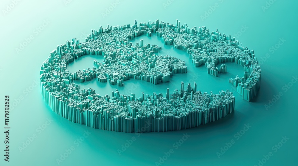 Poster abstract 3d render of the world: a teal digital globe