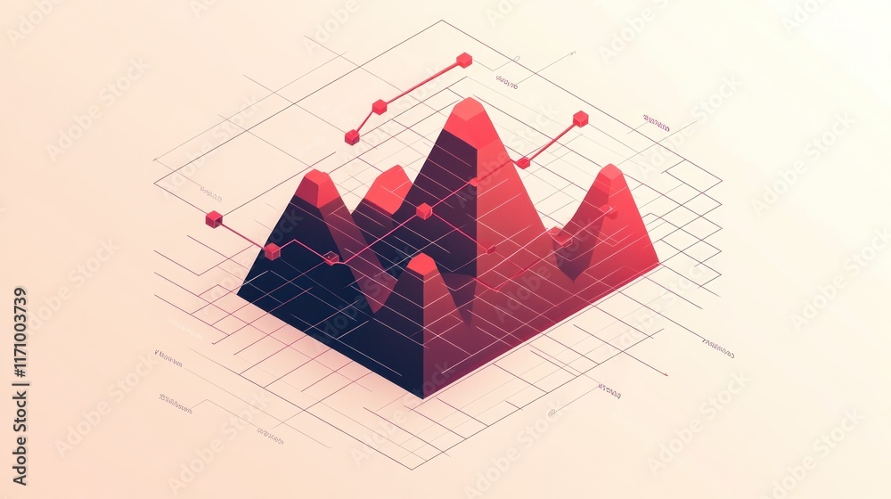 Poster 3D isometric chart showing data growth and trends.