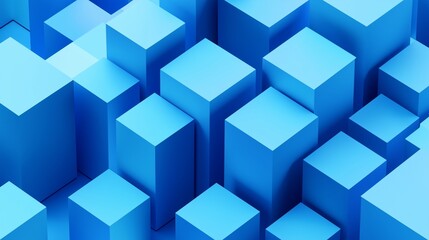 Obraz premium Abstract illustration of blue 3D cubes in a minimalist isometric perspective, with varying shades of blue to create depth and interest. The HD image highlights the geometric precision.