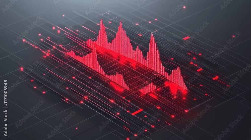 Poster Abstract red data visualization graph on dark background.