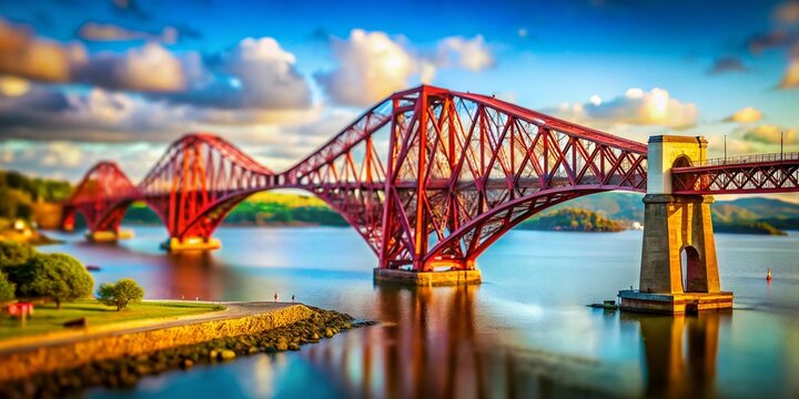 Miniature Forth Bridge: Iconic Scottish Railway Landmark, Tilt-Shift Photography