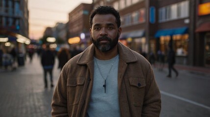 Naklejka premium Man in Casual Attire on a City Street