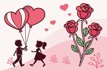 valentine card with child and roses